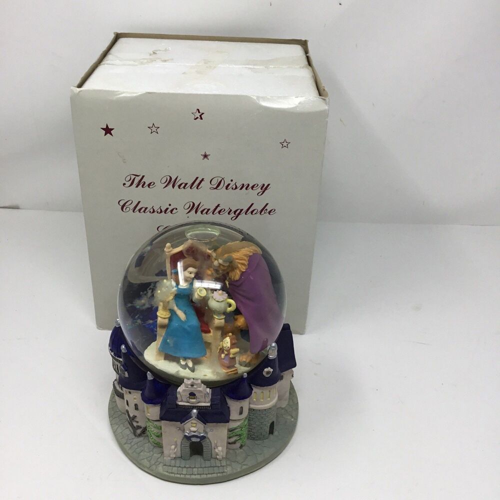 Disney Beauty And The Beast Musical Snow Globe Castle Base Vintage 1991 w/Box